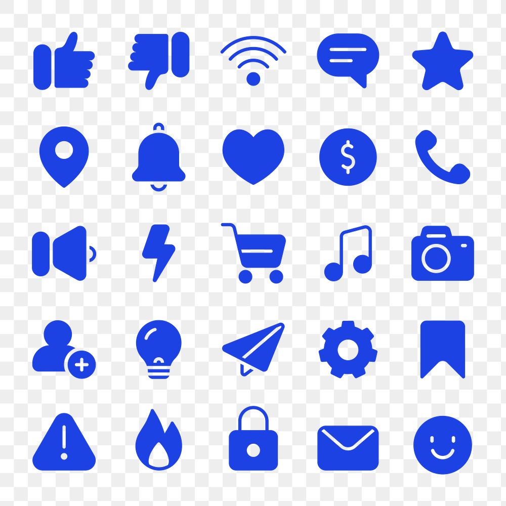 Filled social media icon png set in blue on transparent background