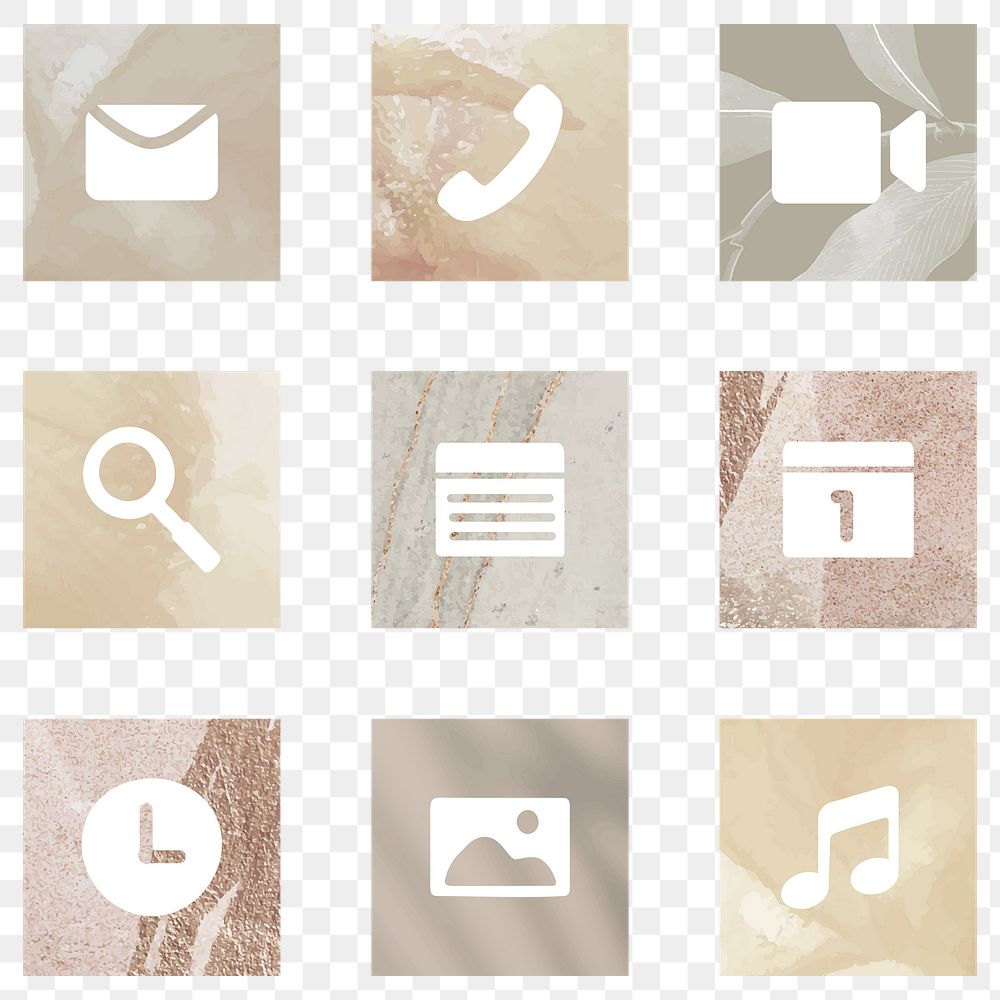 PNG aesthetic app icons earth tone theme for mobile phone collection