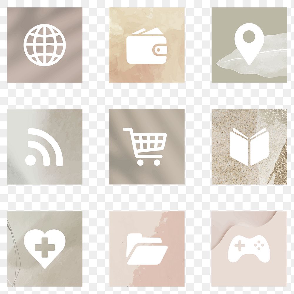 Png aesthetic app icons earth tone theme for mobile phone set