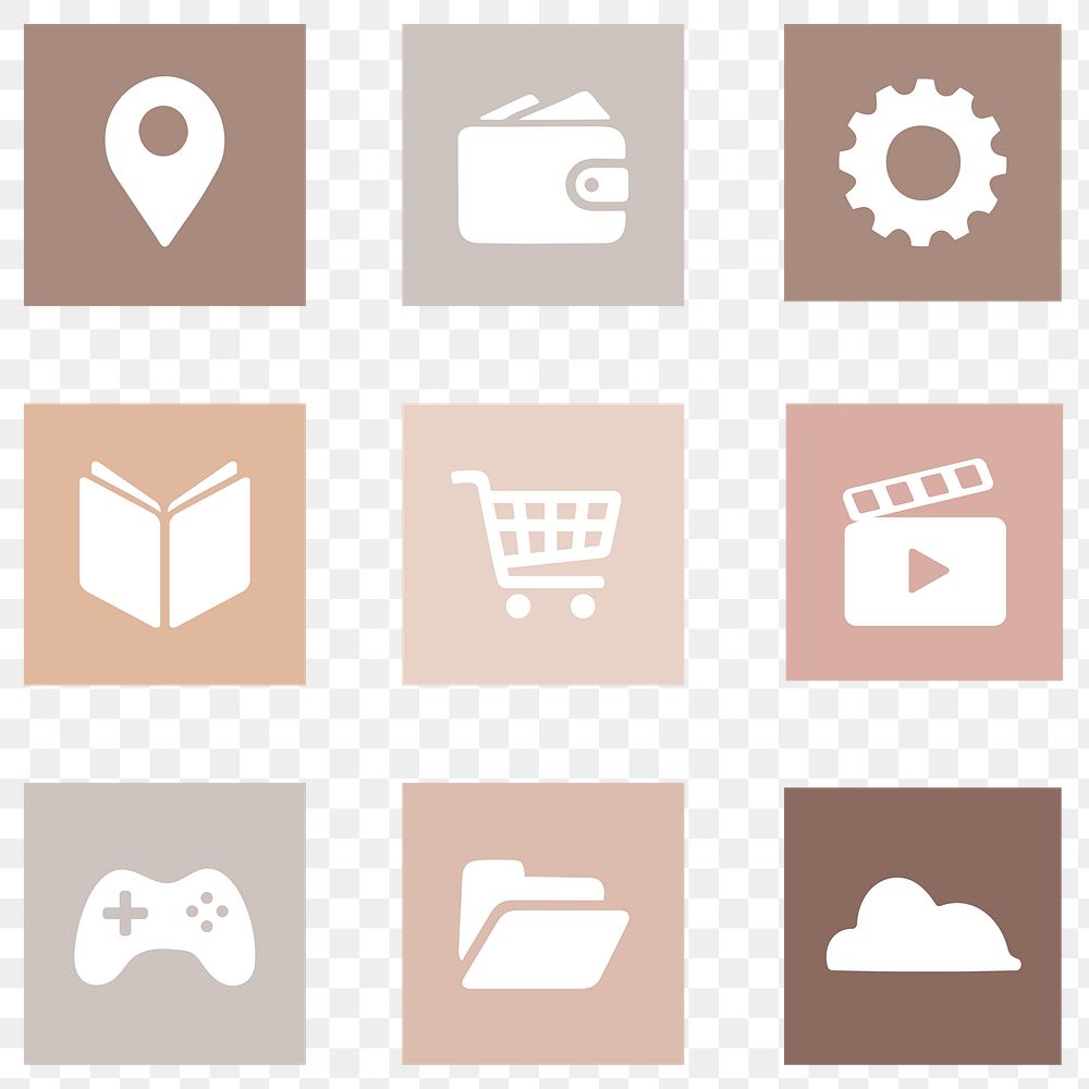 PNG simple flat app icons in earth tone for mobile phone set