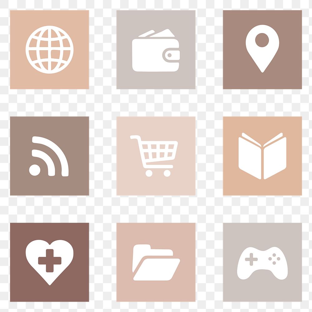 PNG mobile app icons beige theme simple flat style collection