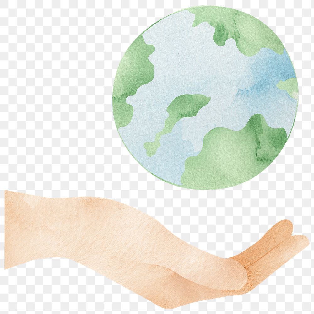 Earth png hand holding our planet design element