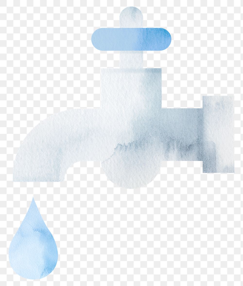 Png tap water design element in watercolor illustration
