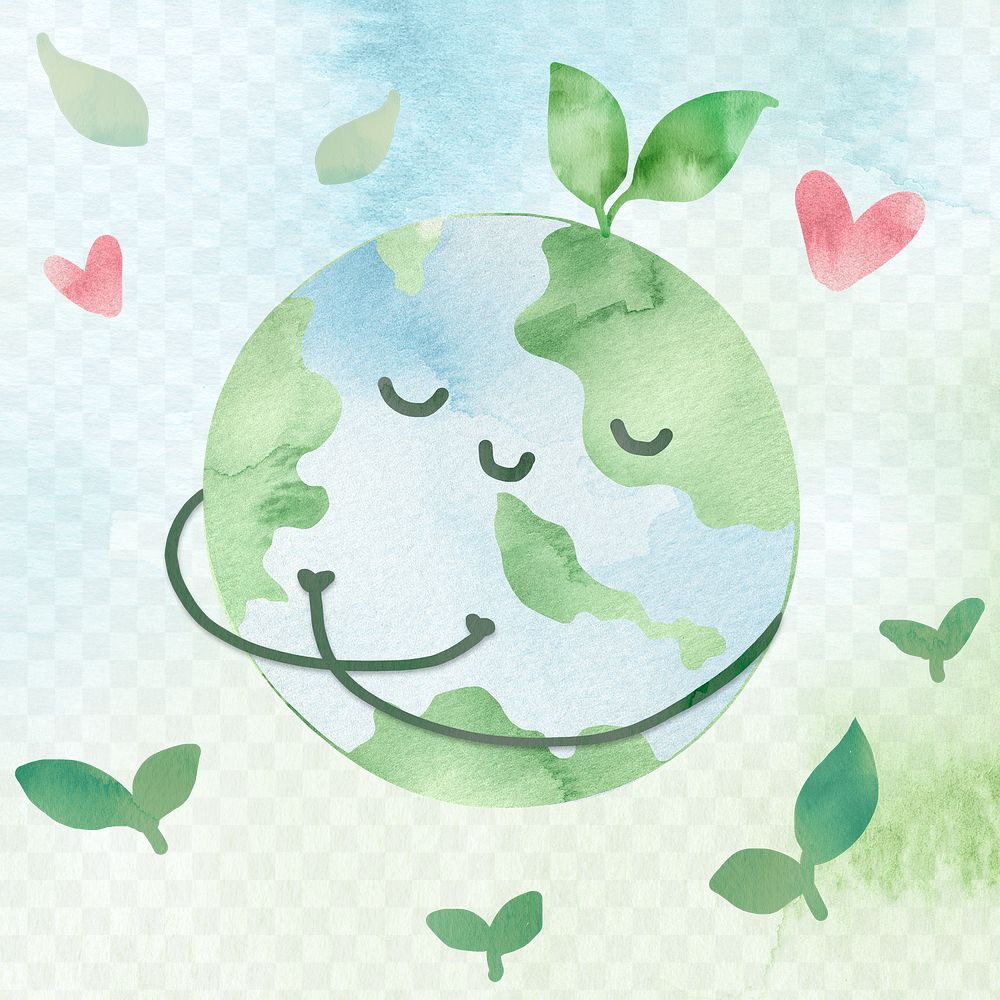Png love earth watercolor background with cute globe  illustration