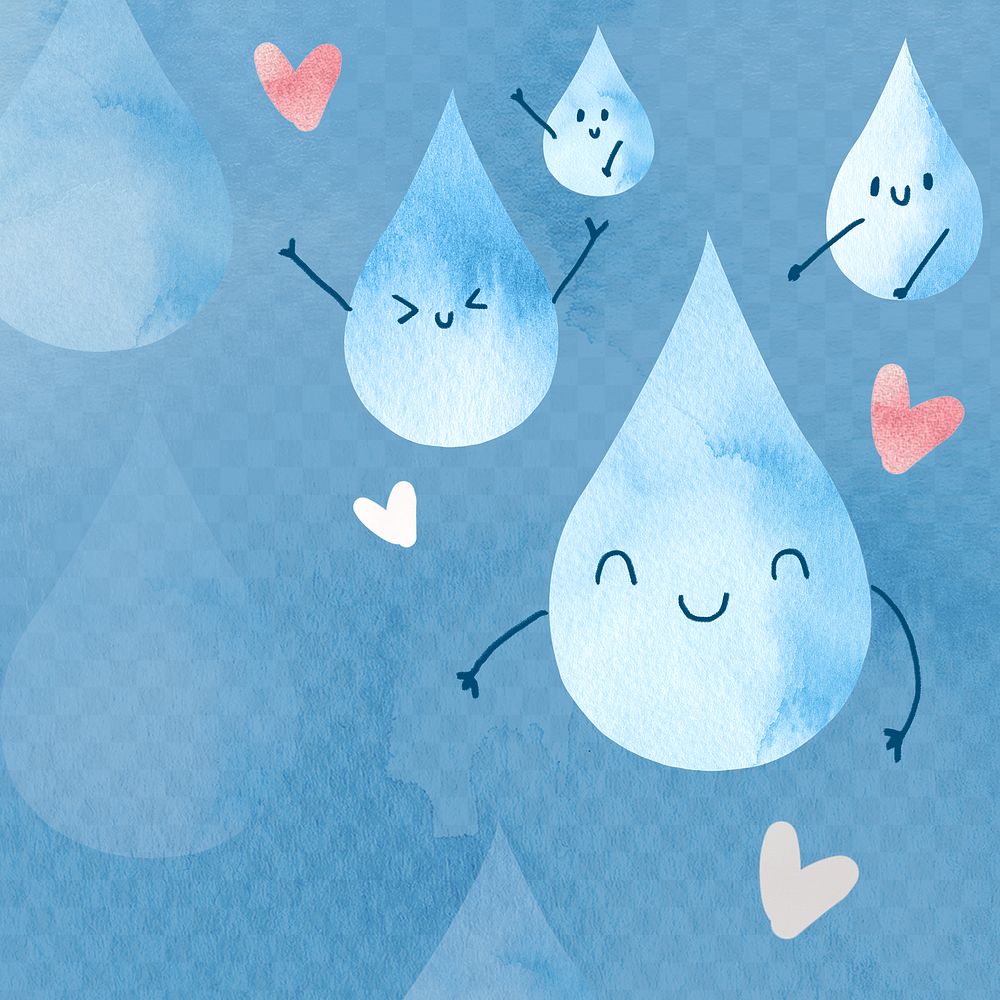 Png background cute water droplets in watercolor illustration