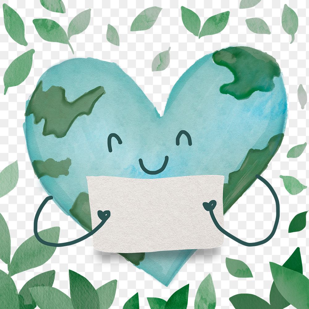 Png environment conservation watercolor background with globe in heart-shape illustration   