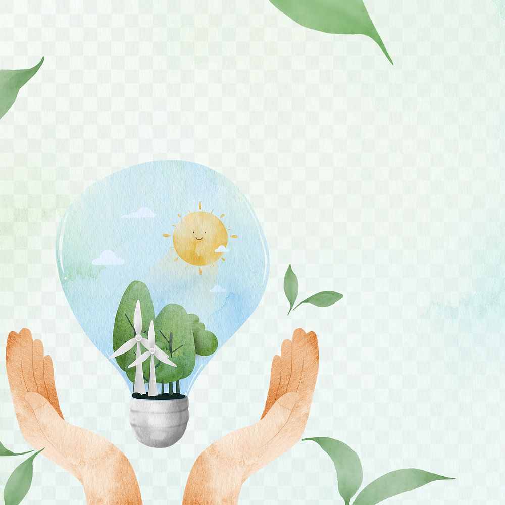 Png sustainable background with earth in a light bulb watercolor illustration                                               …