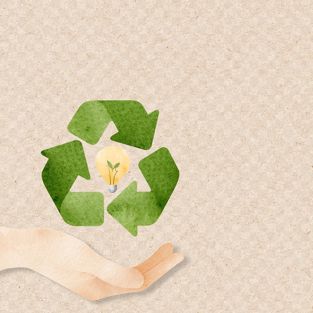 Png recycle background with hand support sustainable idea watercolor              