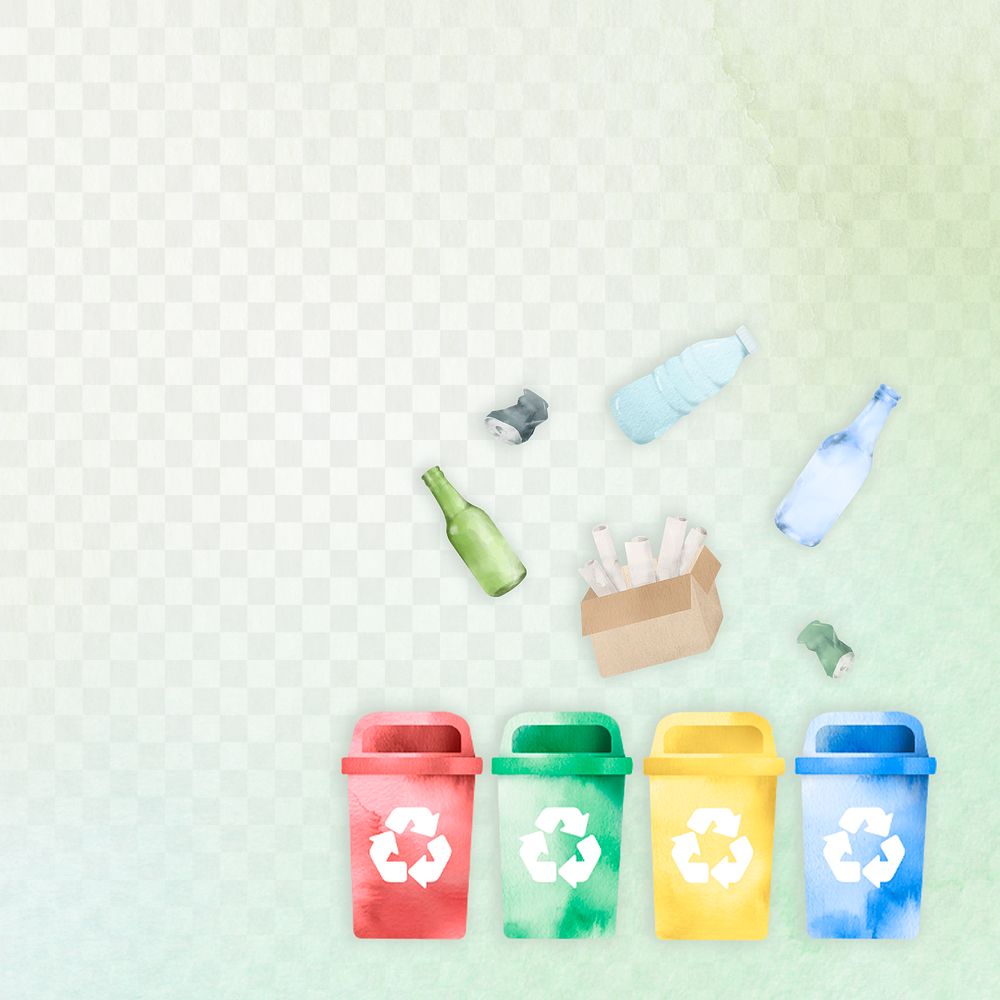 Png recyclable waste bin background in watercolor illustration