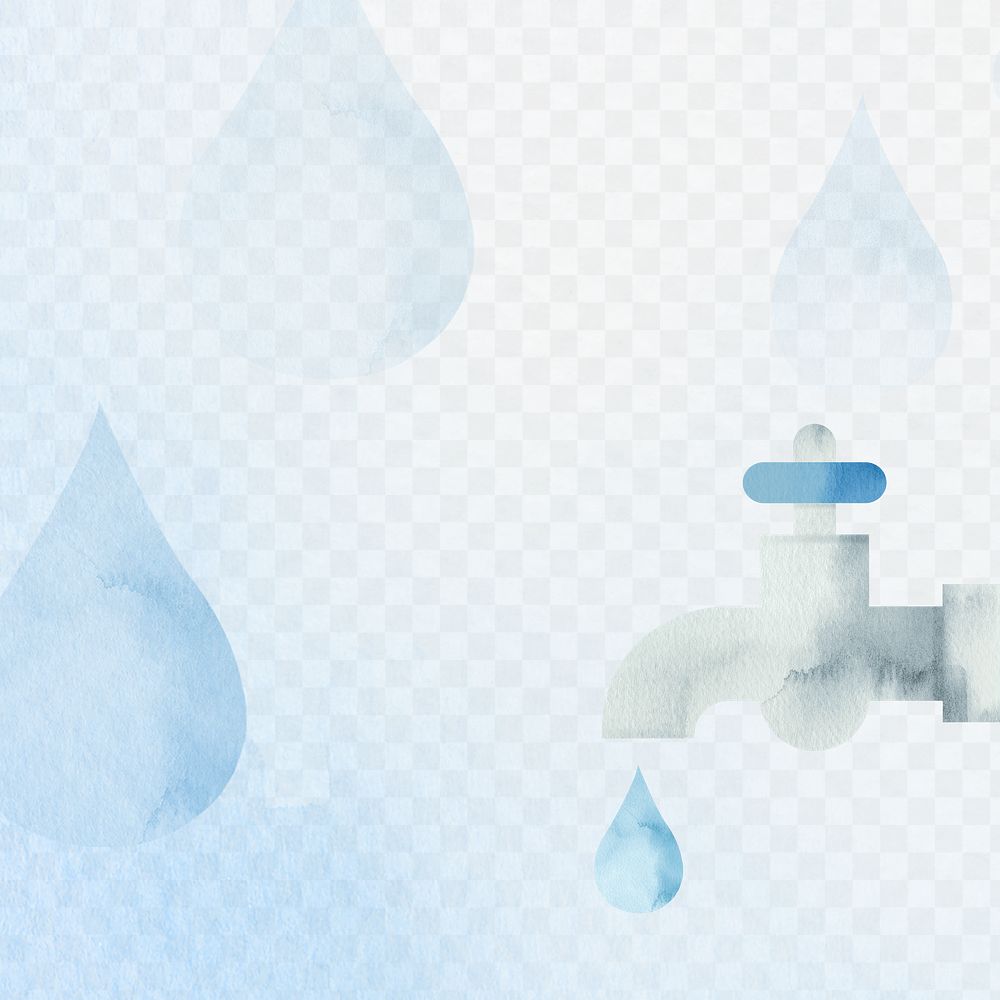 Png background water conservation with faucet in watercolor illustration      