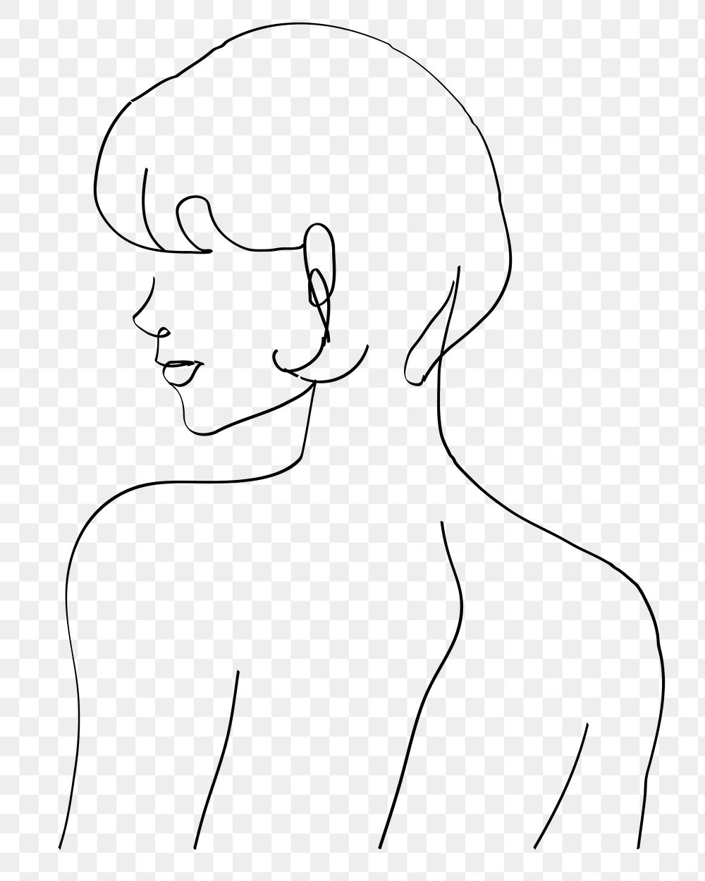 Png woman’s upper body minimal line art illustration