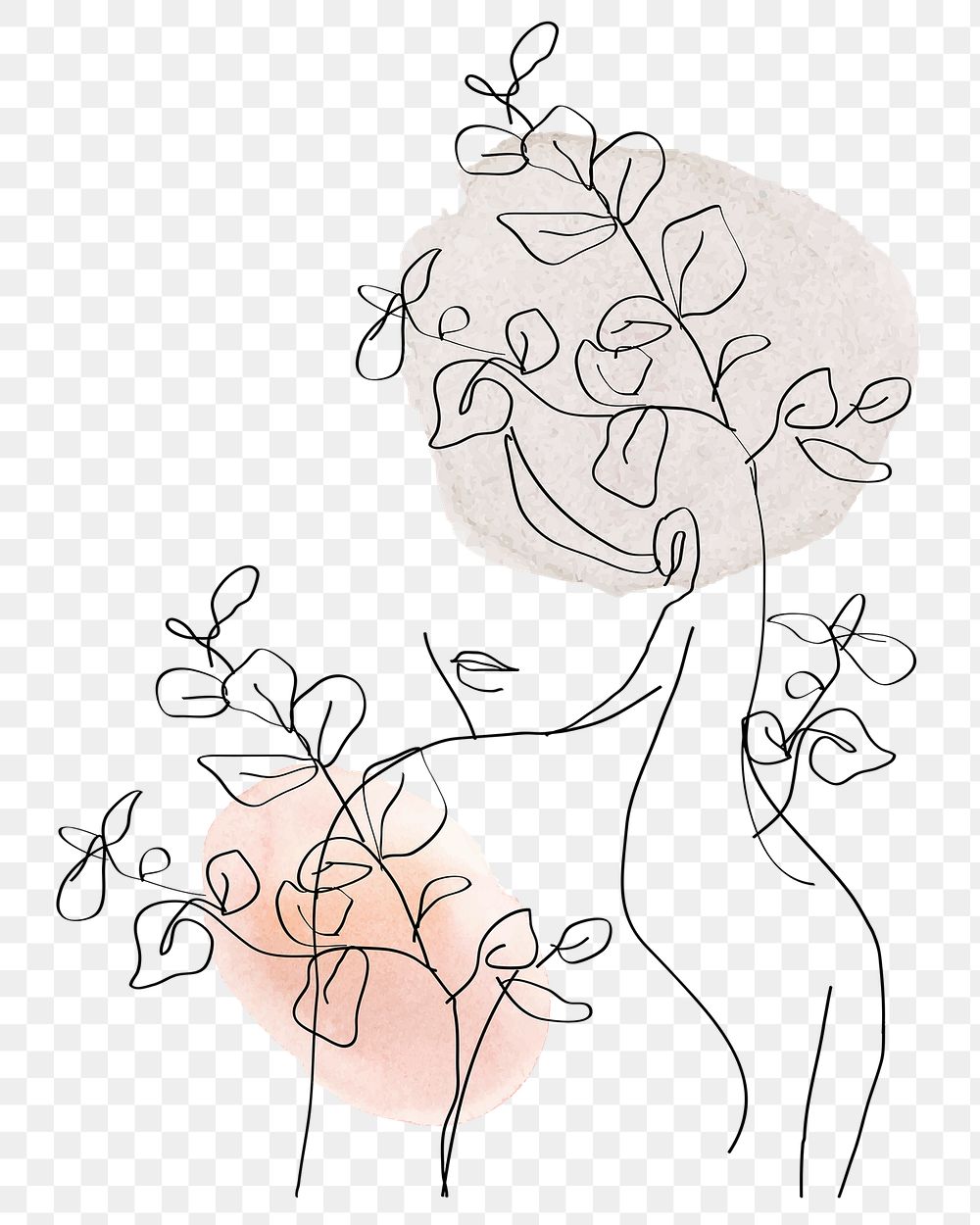 Png woman&rsquo;s body with flowers pastel beige feminine line art illustration