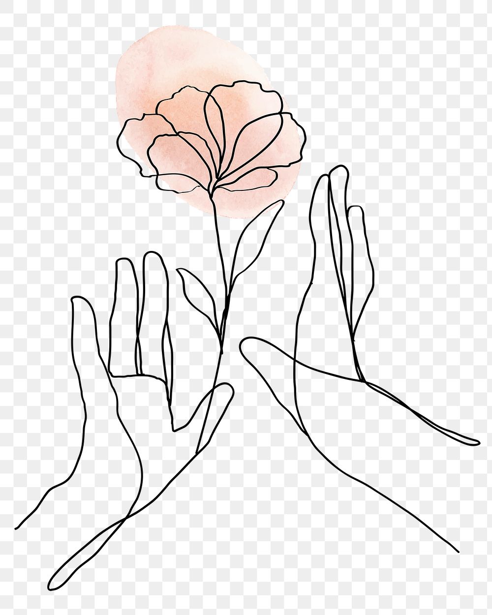 Png hands with flowers pastel orange feminine line art illustration