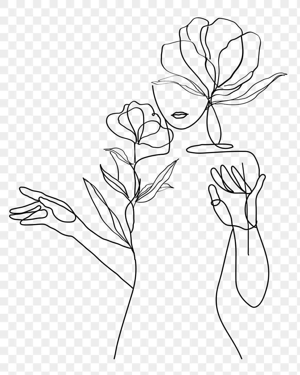 Png woman flower minimal black line art illustration