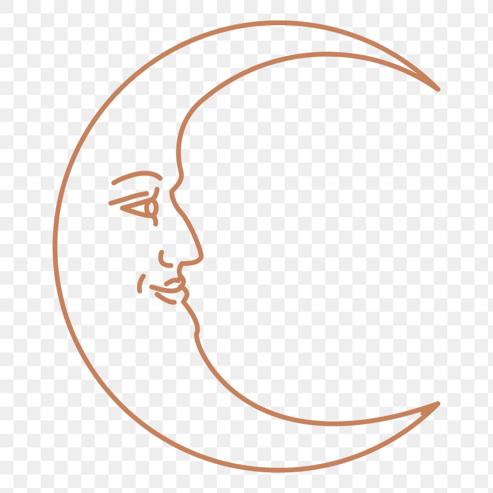 Png crescent moon with face celestial linear style
