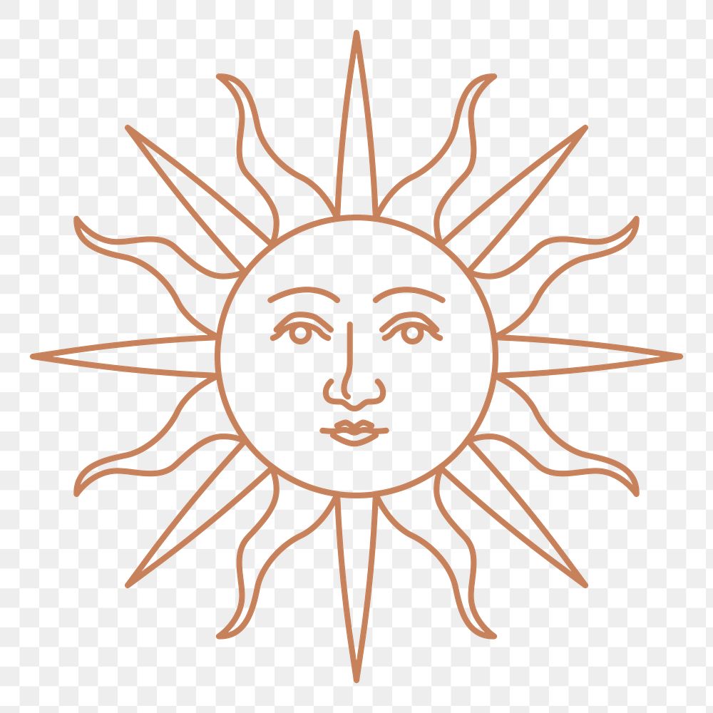 Png antique sun with face linear style