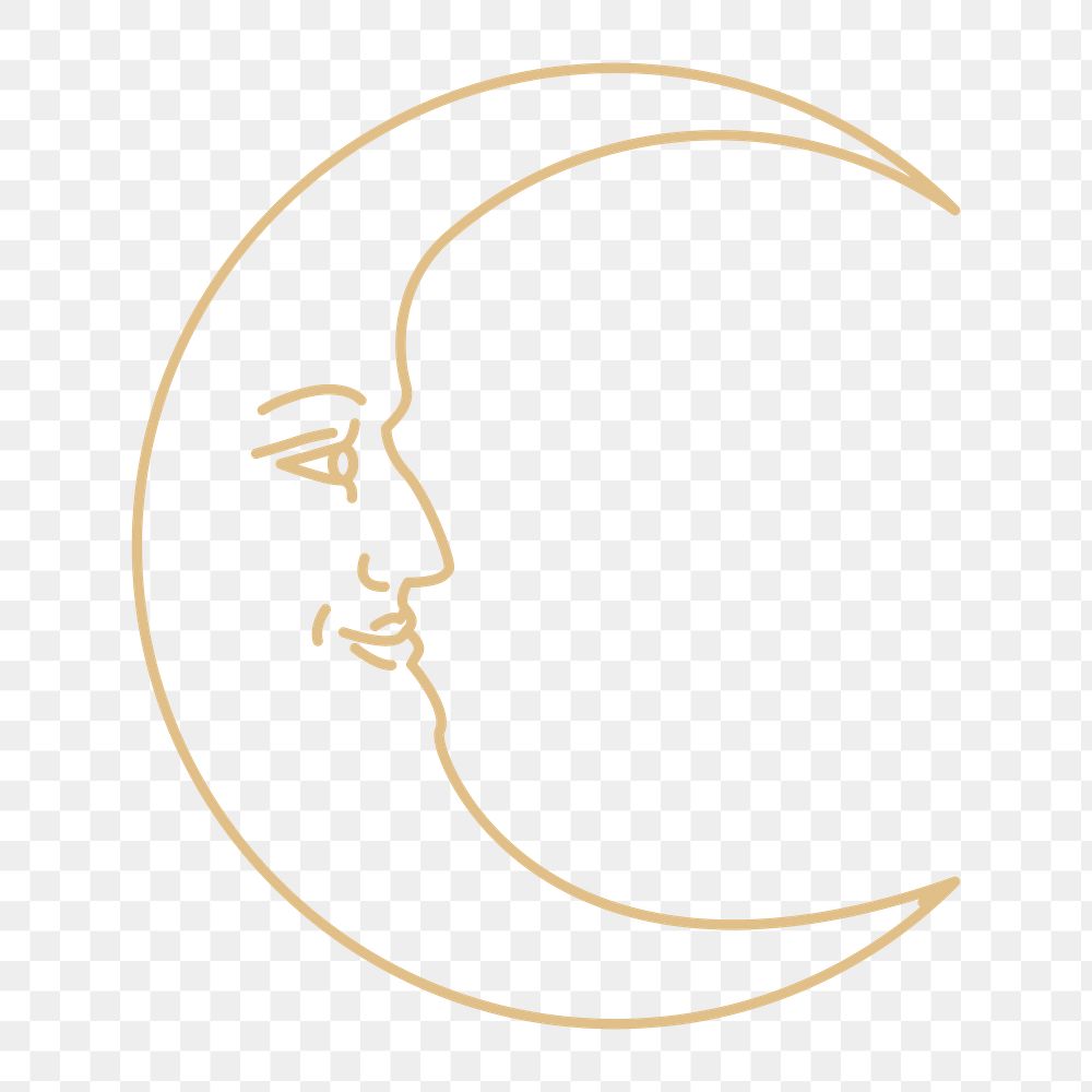 Png crescent moon with face celestial linear style