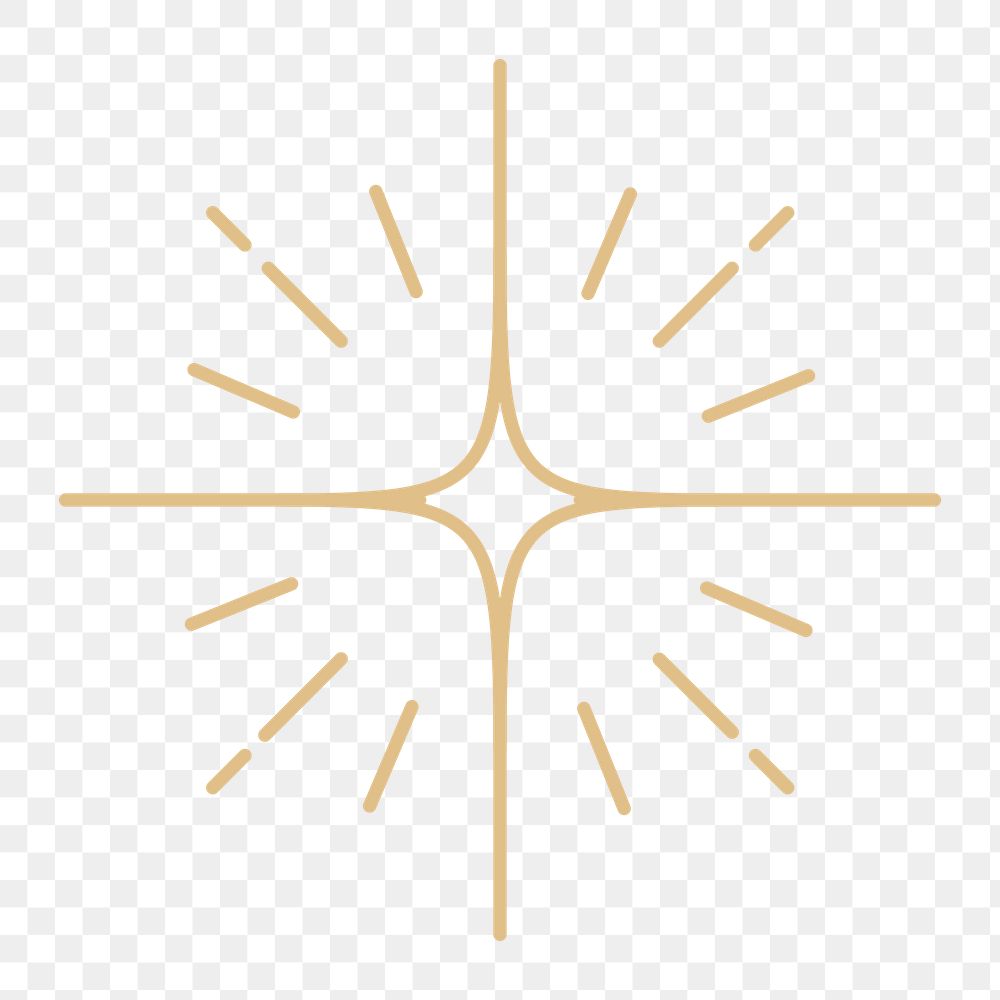 Png sparkle star transparent in golden linear style