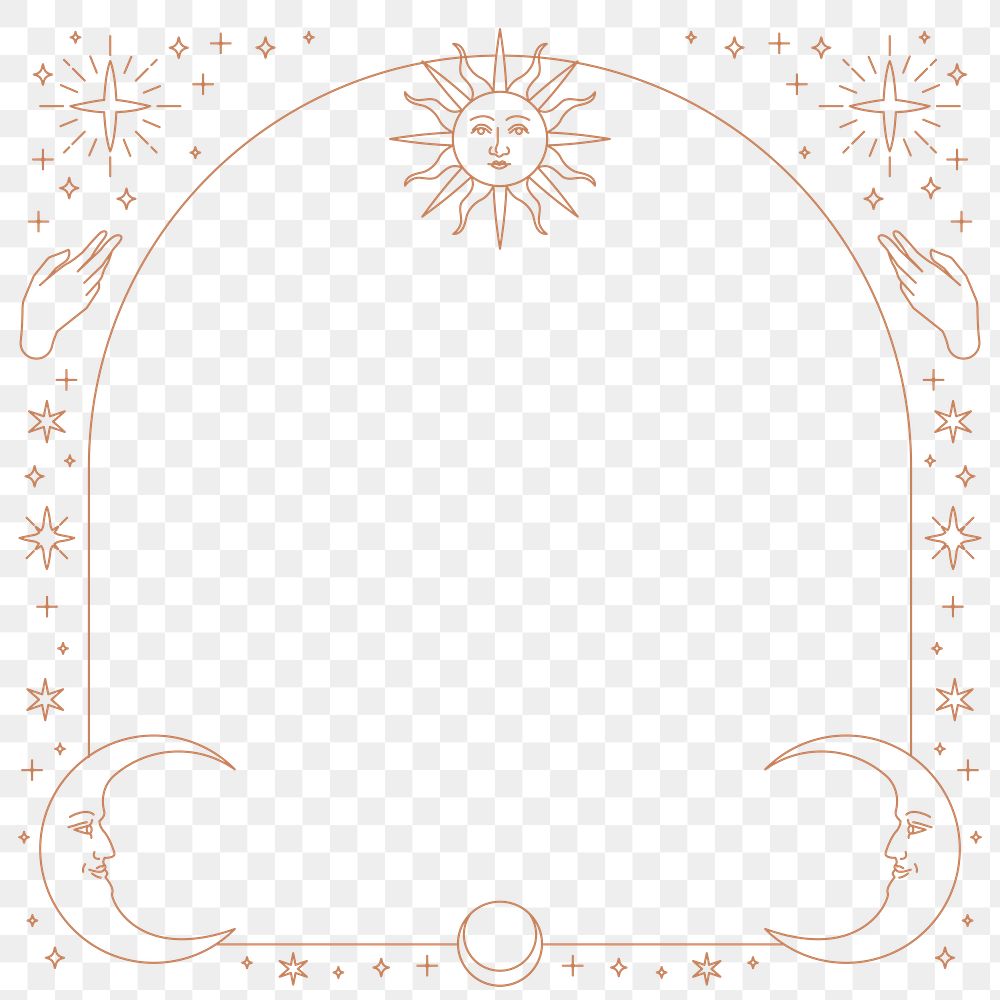Png sketch celestial icons square frame in brown
