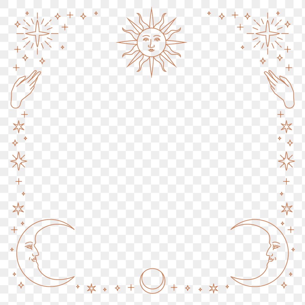Gold png celestial sun and moon monoline transparent frame