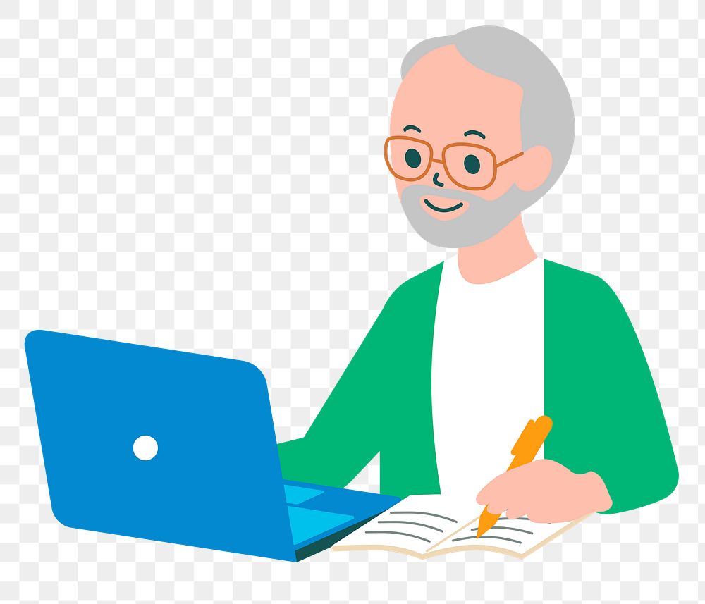 PNG senior e-learning character flat graphic