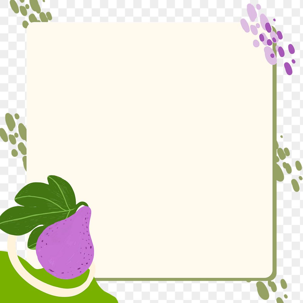 Purple pear fruit frame on a beige background design element