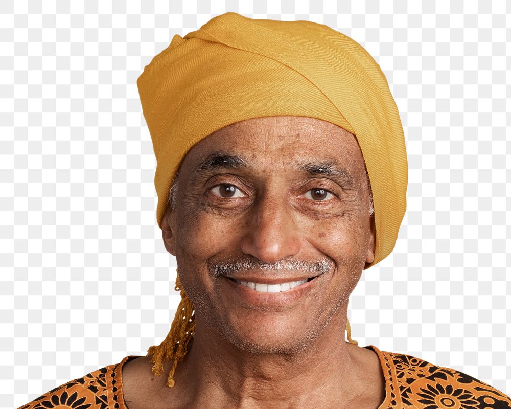 Indian senior man png transparent, wearing turban