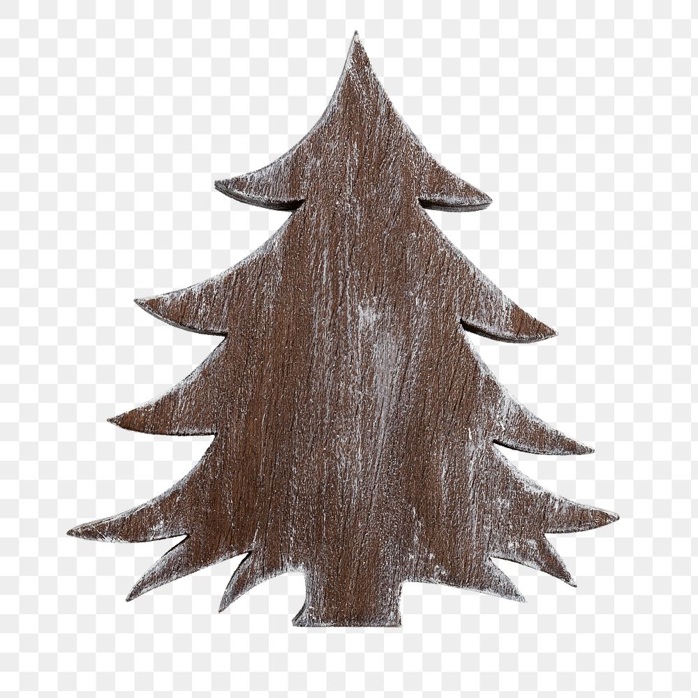 A Christmas wooden tree ornament on transparent