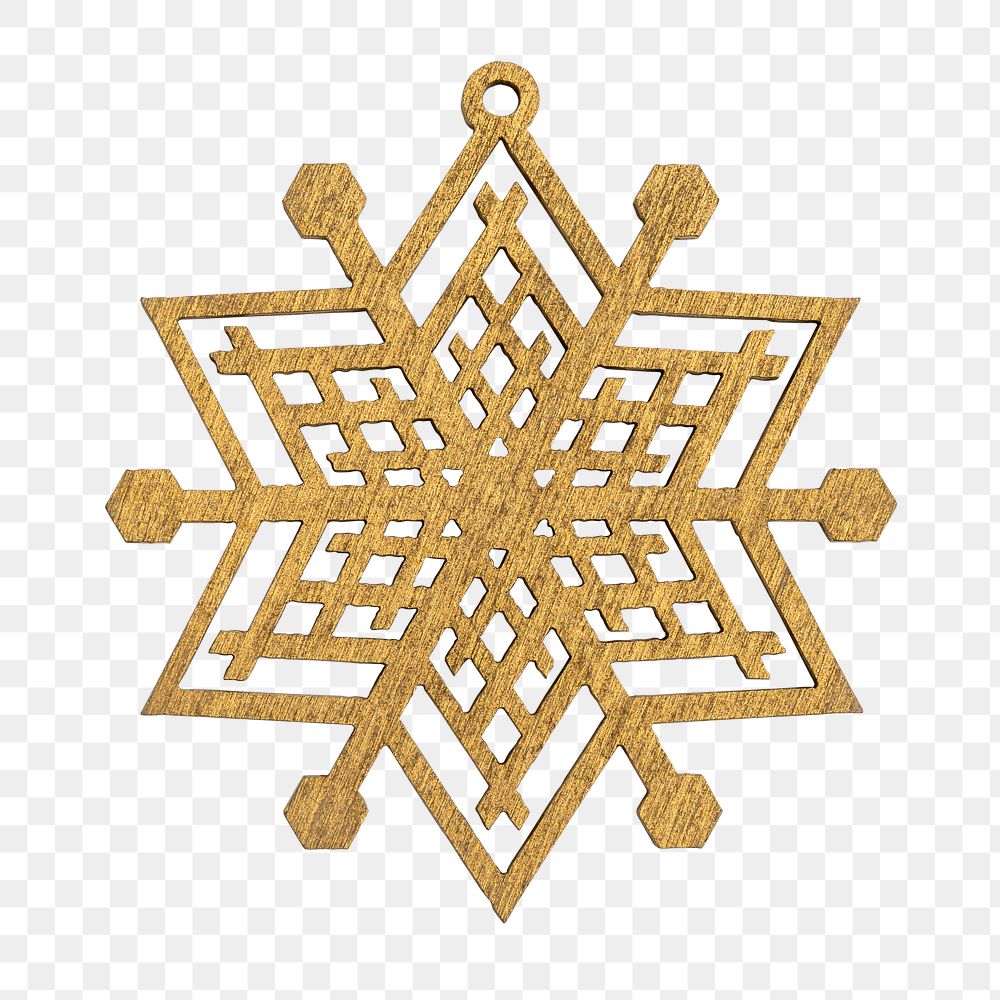 A gold snowflake Christmas ornament on transparent