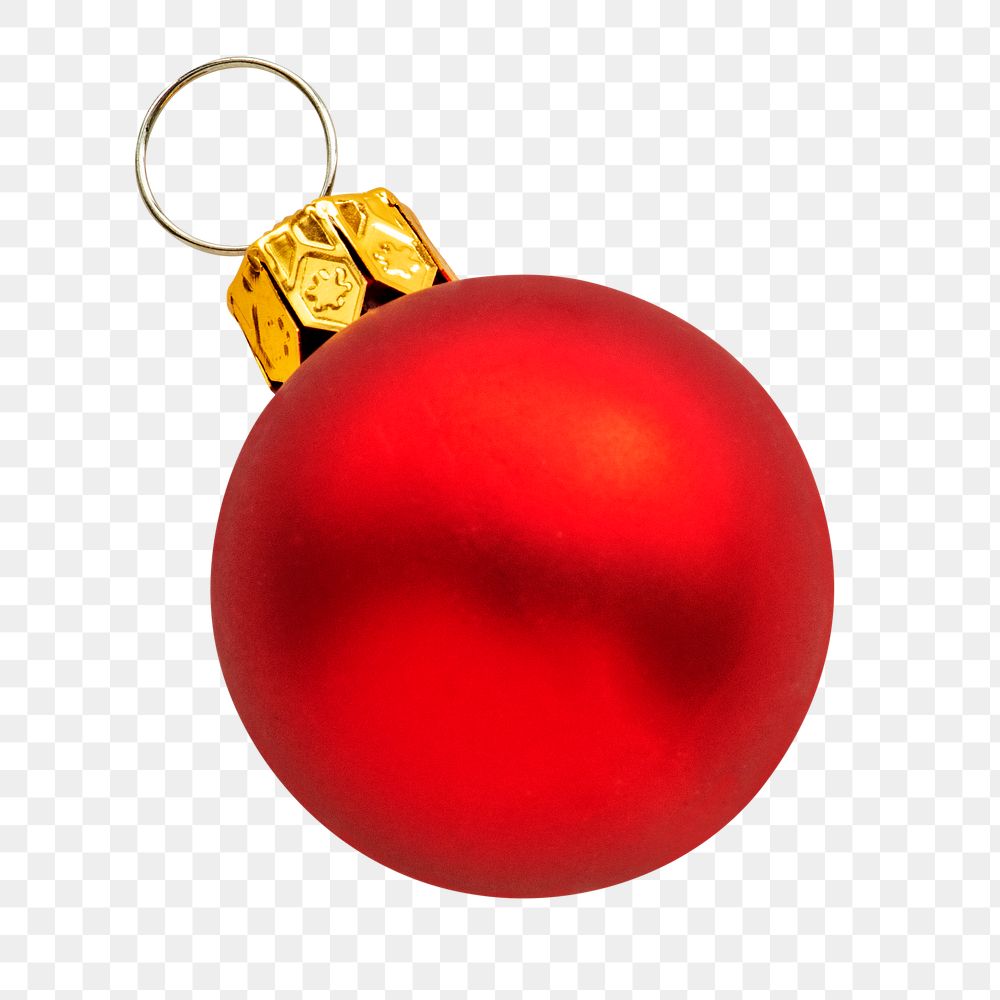 A shiny red ball Christmas ornament on transparent