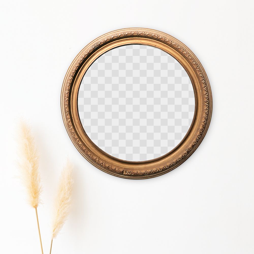 Mirror mockup hanging on a white wall by the dried pampas grass 