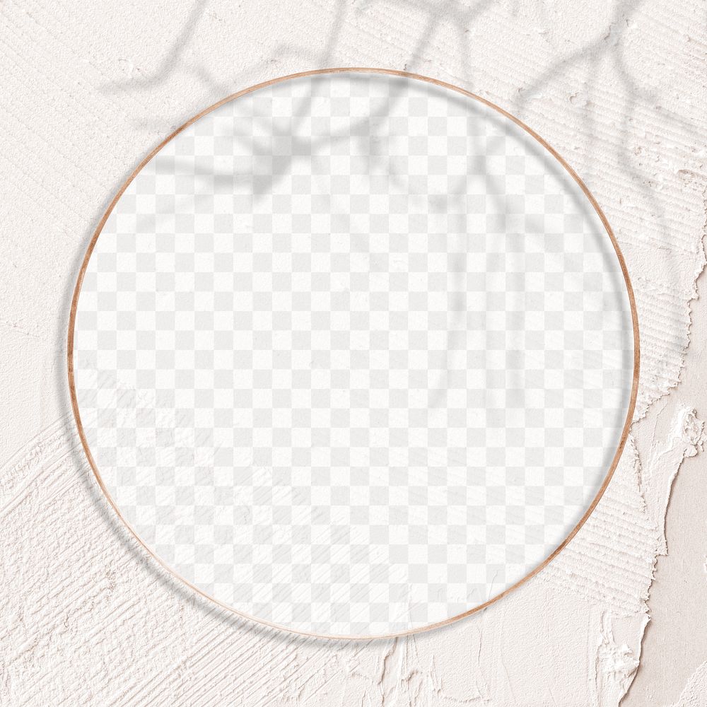 Round gold frame with white border with branch and leaves shadow summer concept 
