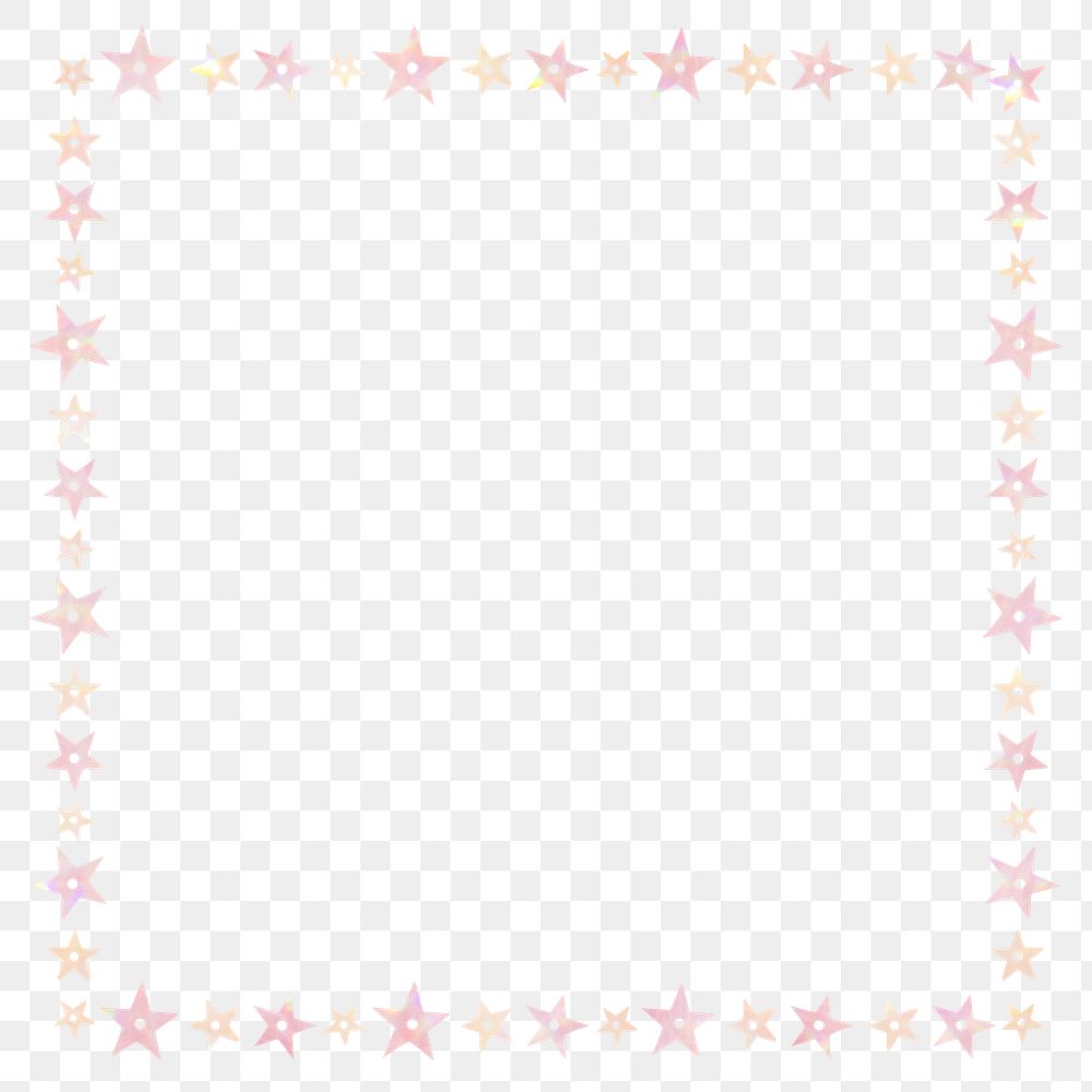 Gold sparkling star square border frame on transparent blank ground