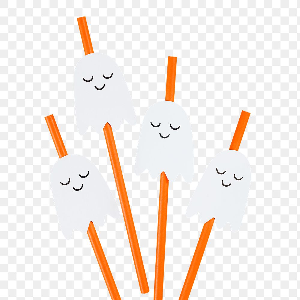 Orange Halloween ghost straws set design elements