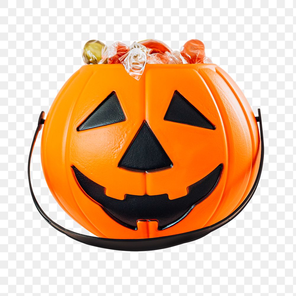 Pumpkin basket filled with wrapped candies design element 