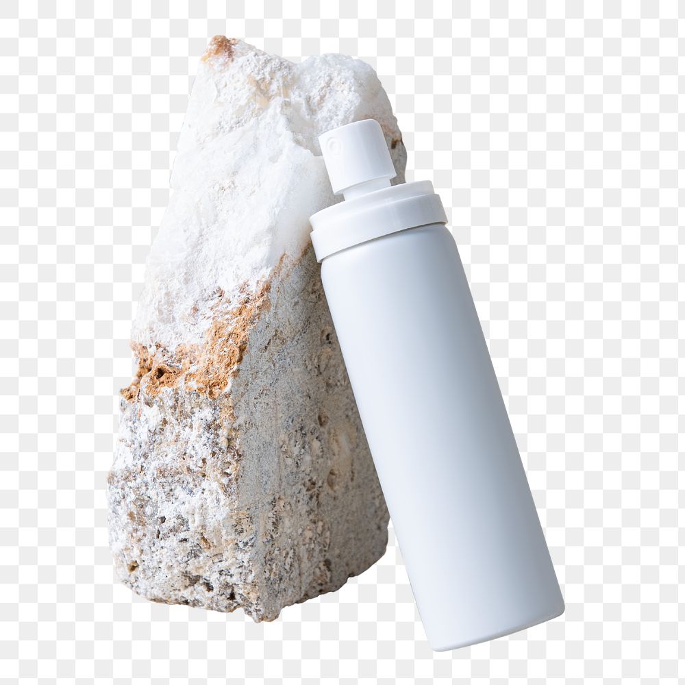 White spray bottle against a rock transparent png