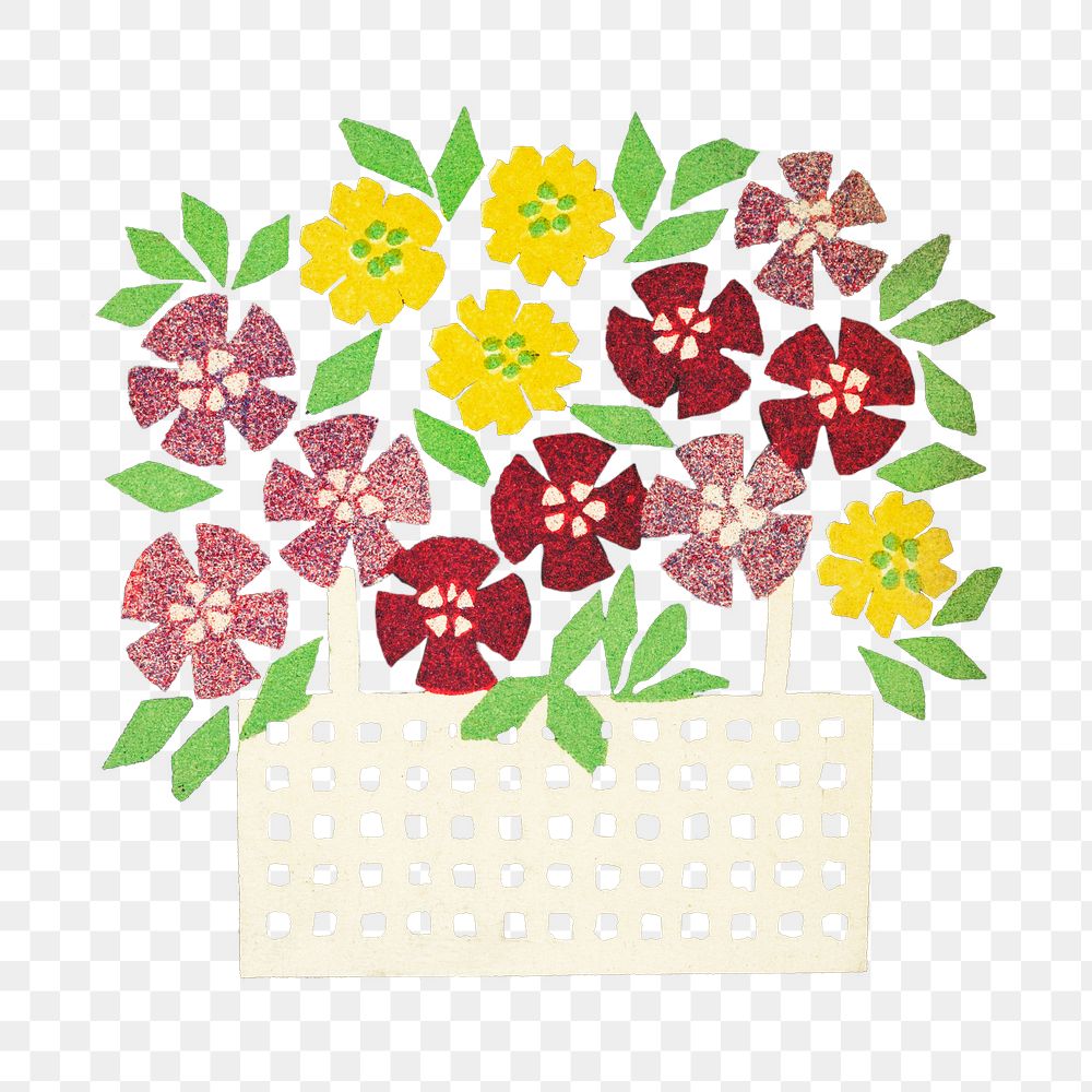 Basket of flowers transparent png | Free PNG Sticker - rawpixel