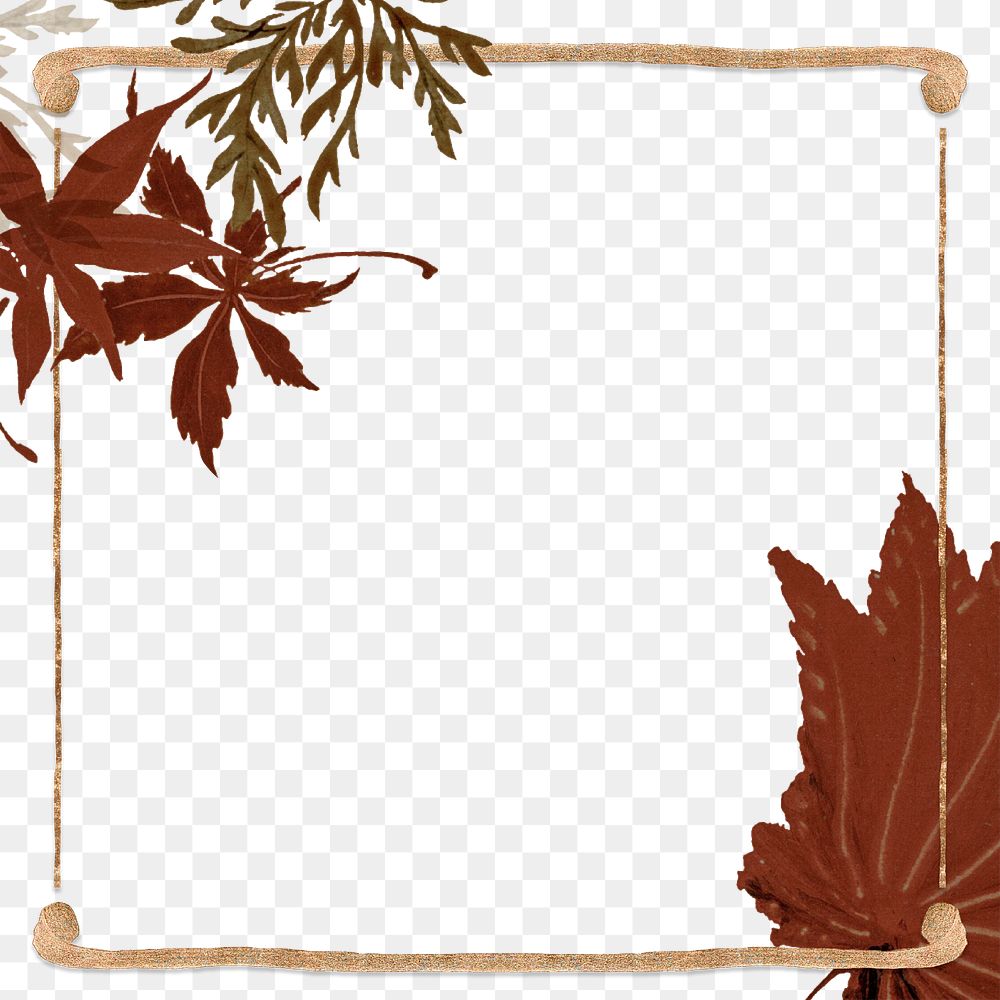 Gold frame on maple leaves background