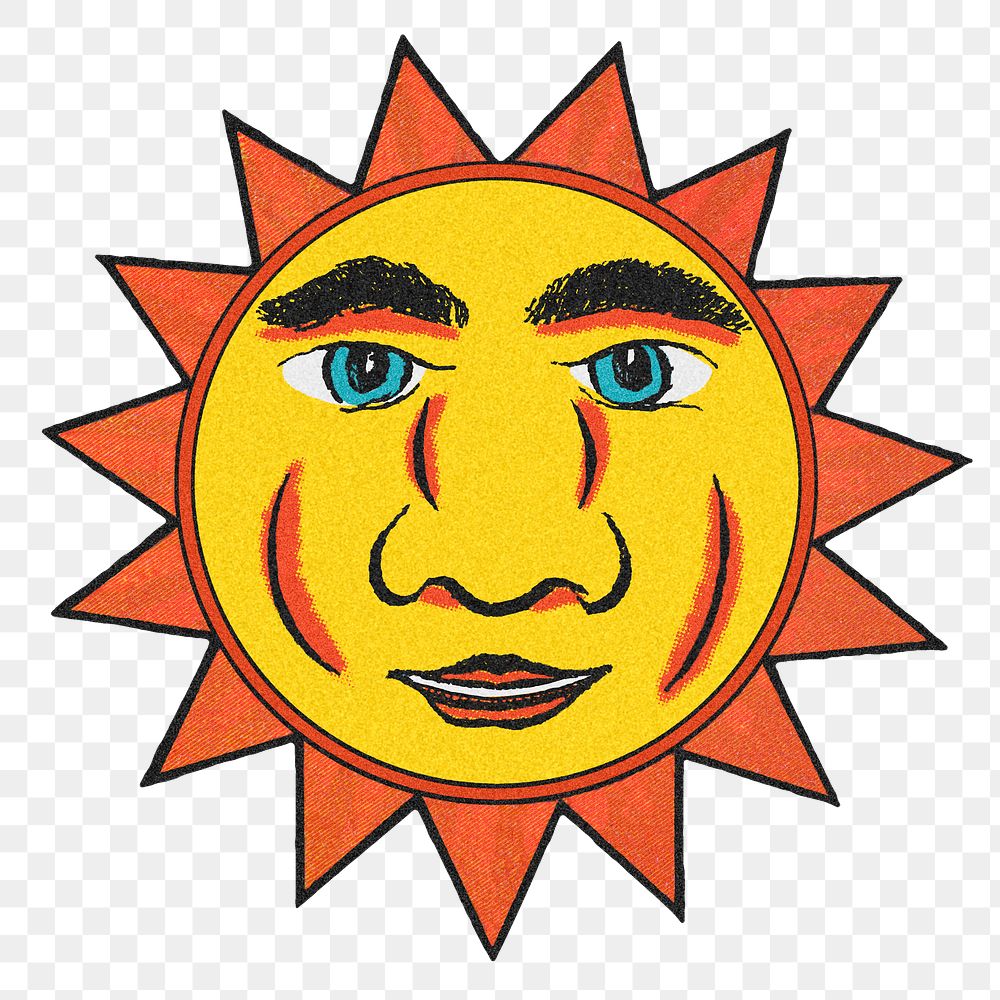 Celestial sun face with ray design element