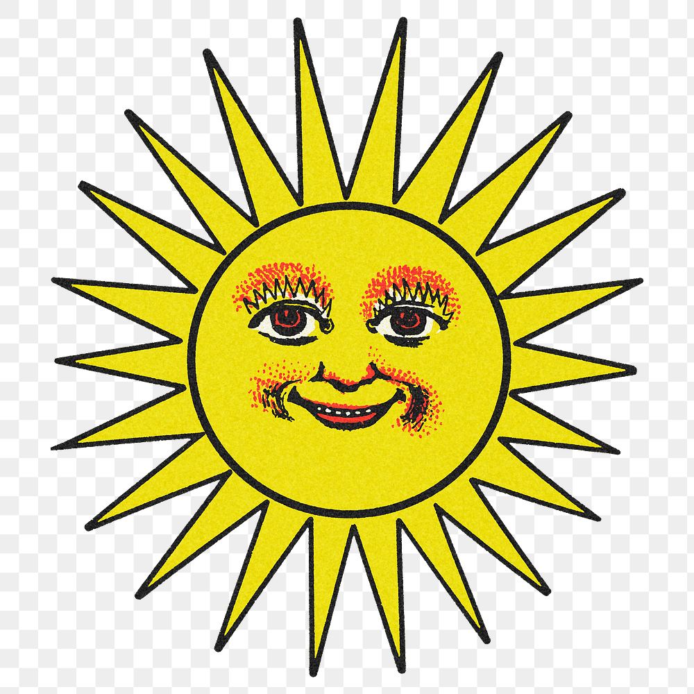 Smiling celestial sun face with ray design element