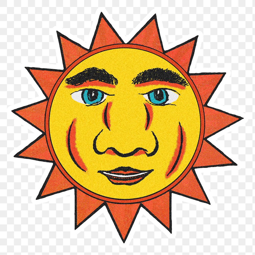 Celestial sun face with ray sticker with white border
