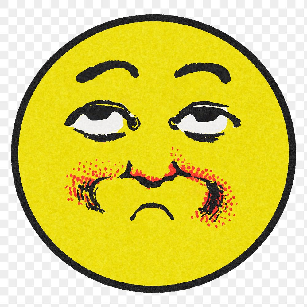Vintage yellow round expressionless emoji design element