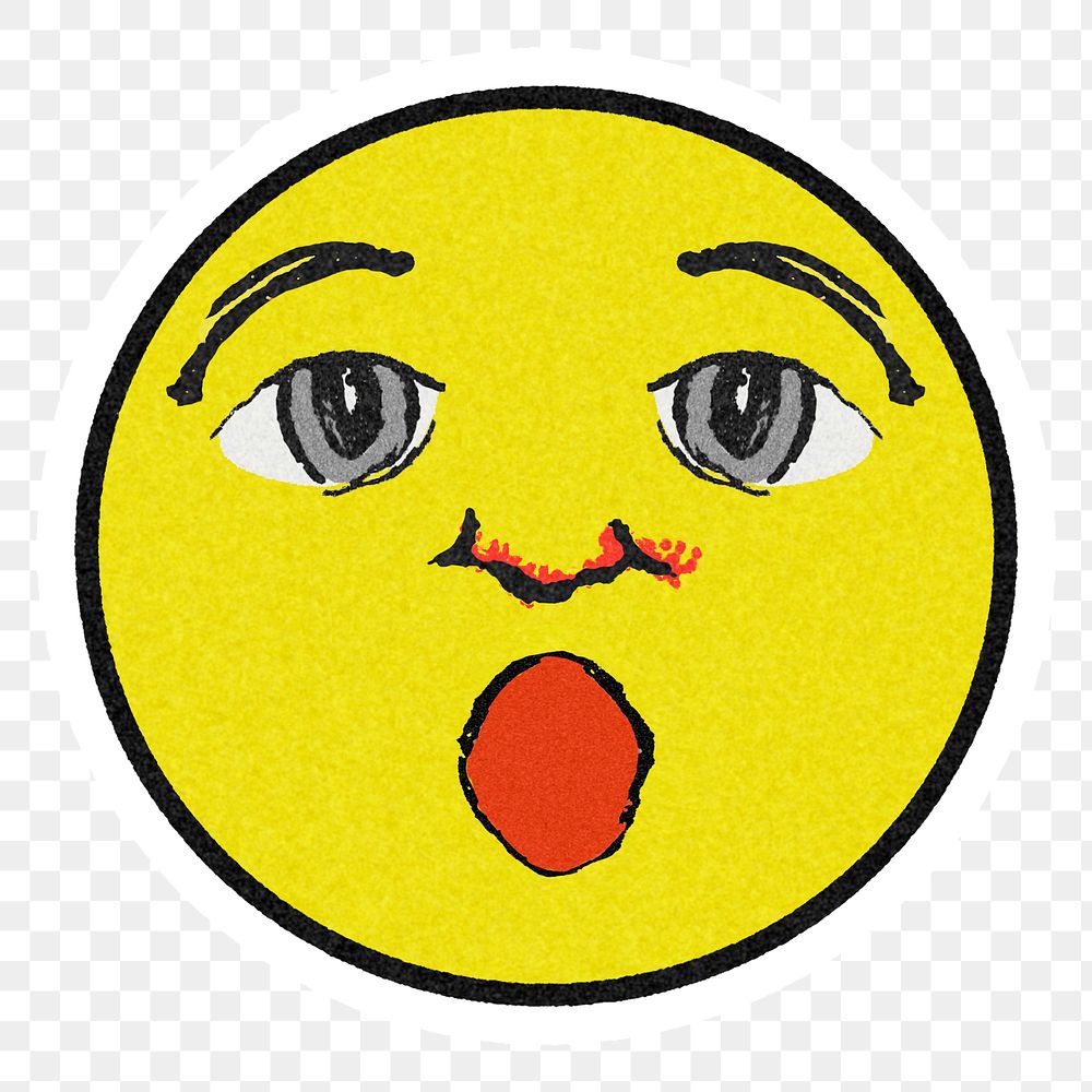 Vintage yellow round astonished emoji sticker with white border