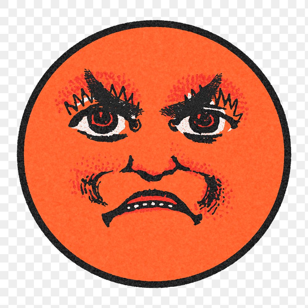 Vintage red round angry emoji design element