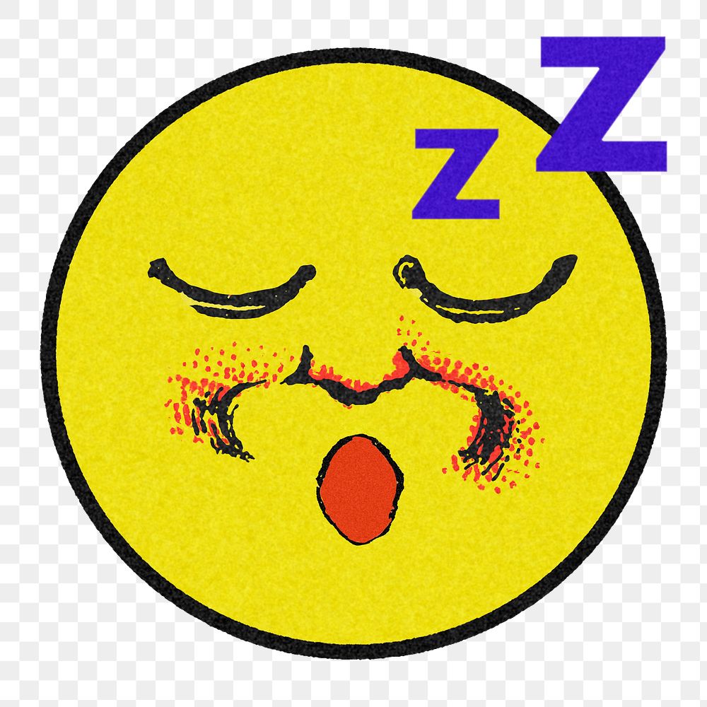 Vintage yellow round sleepy emoji design element
