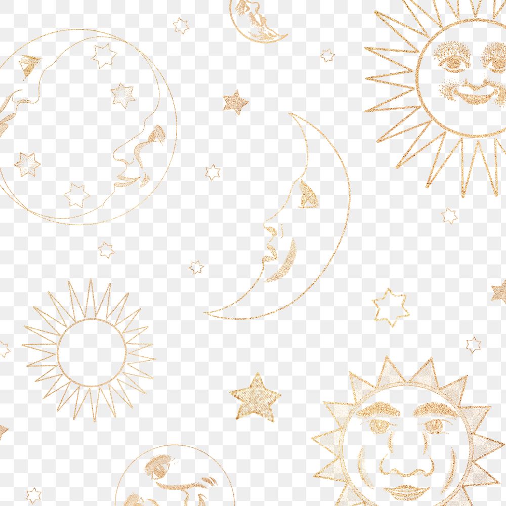 Gold celestial sun moon and stars pattern design element