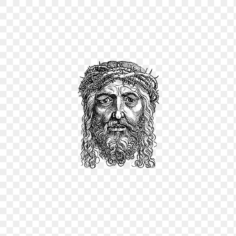 PNG Vintage European style Jesus Christ engraving, transparent background