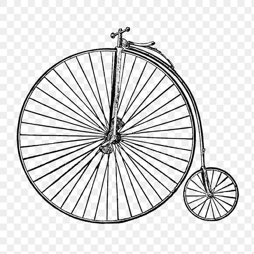 PNG Vintage big wheel bicycle engraving illustration, transparent background