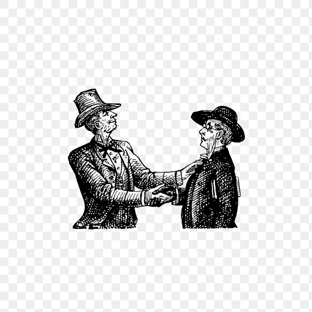 PNG Drawing of a shaking hands men, transparent background