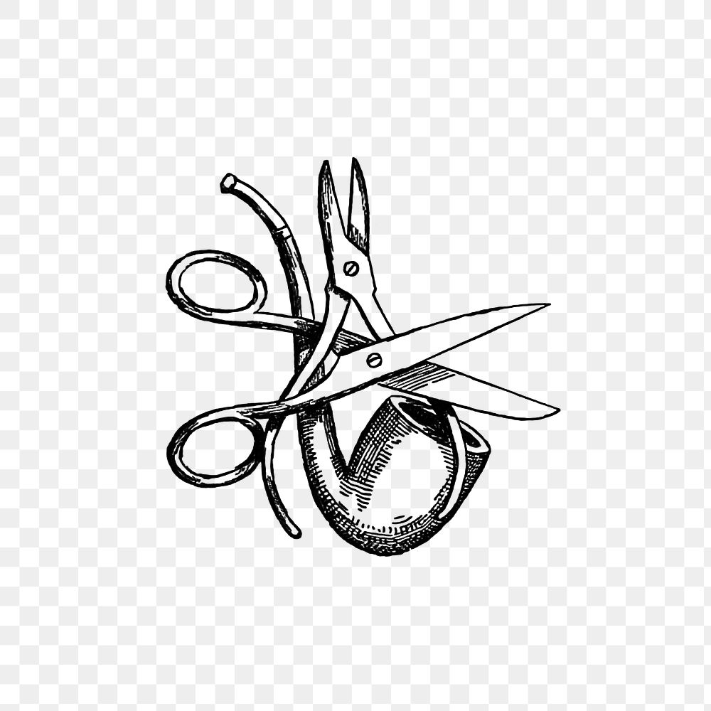 PNG Drawing of a scissors and a pipe, transparent background